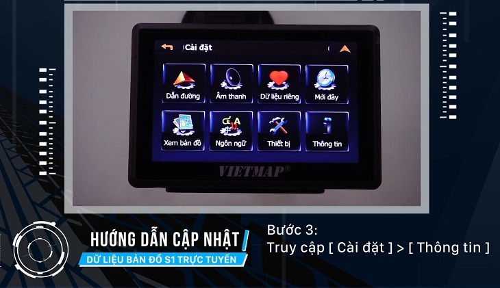 Hướng dẫn cập nhật dữ liệu bản đồ Vietmap S1 > Chọn Cập nhật bản đồ