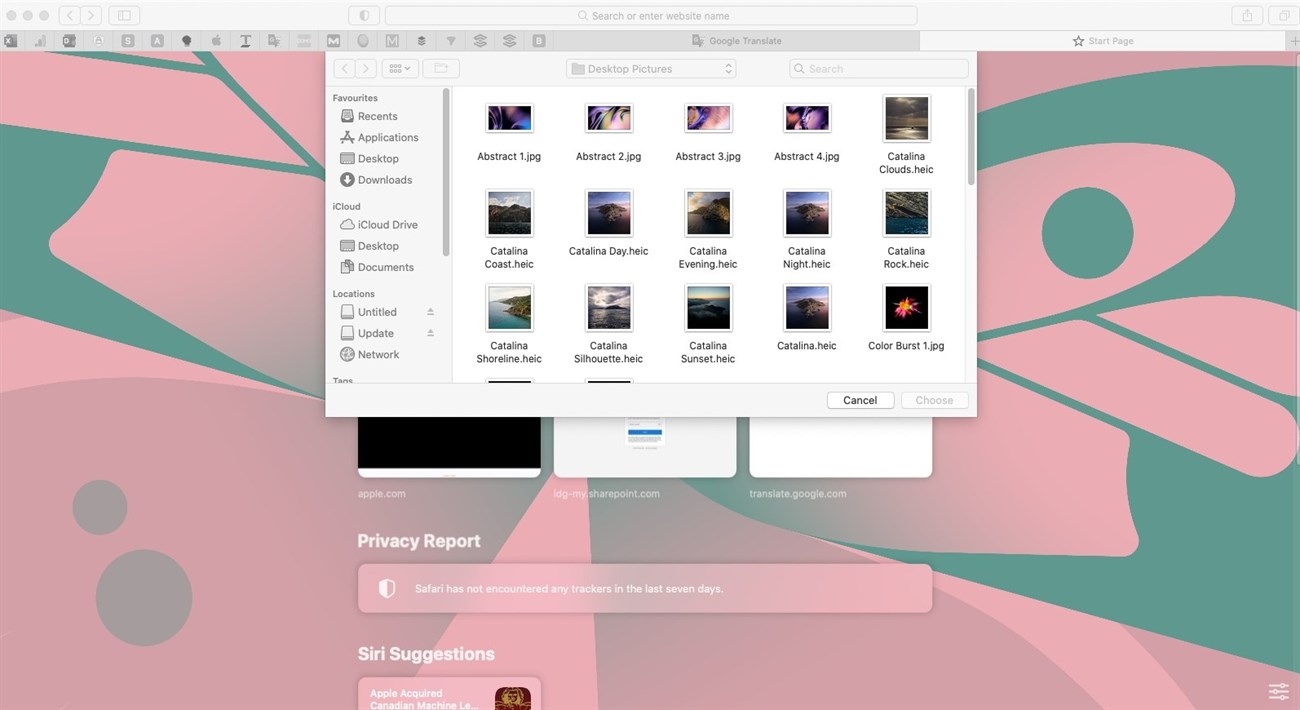 Cách đổi hình nền trang khởi động Safari trên macOS Big Sur đơn giản, nhanh chóng > Chọn hình nền để tải lên