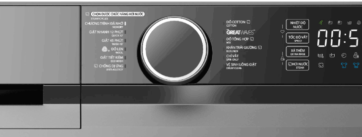 Núm vặn mạ gương điều khiển 12 chương trình giặt