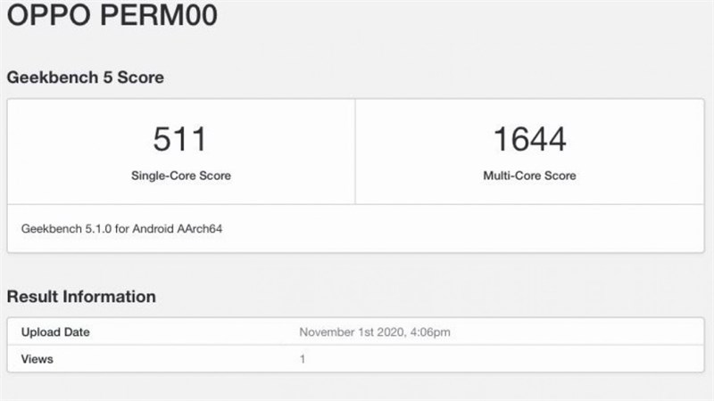 Điểm Geekbench của con chip Dimensity 720 được trang bị trên Oppo K7x 5G