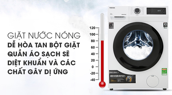 Máy giặt Toshiba Inverter 9.5 Kg TW-BK105S3V SK có khả năng giặt sạch vết bẩn cứng đầu, diệt khuẩn hiệu quả