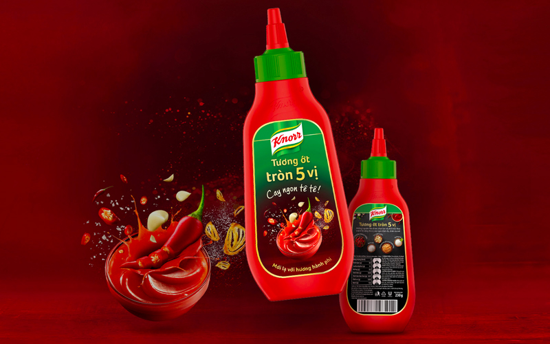 Về thiết kế, bao bì tương ớt Knorr