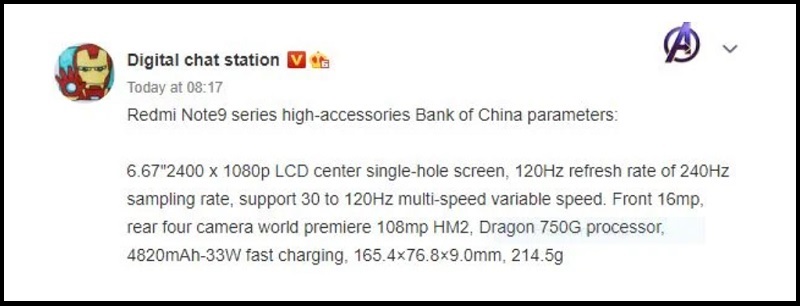 Rò rỉ cấu hình Redmi Note 9 High Edition với chip Snapdragon 750G