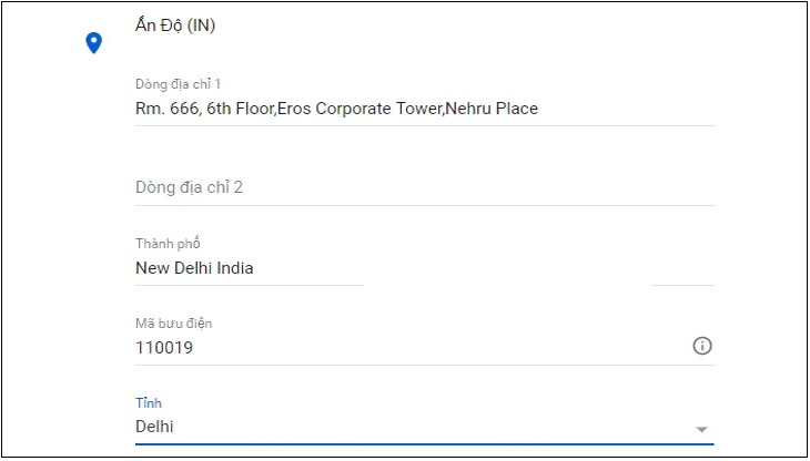 Bước 5: Phần địa chỉ, bạn có thể nhập theo hướng dẫn này.