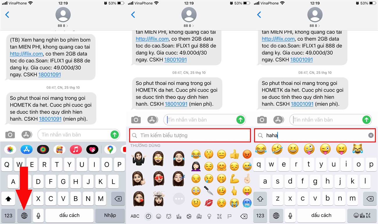 Tìm kiếm emoji trên iPhone