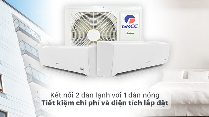 Máy lạnh Multi có tốn điện không? Những lưu ý khi chọn mua > Bộ multi Gree 2 dàn lạnh 0.8 HP GWC07AAB-K6DNA1B và 1 HP GWC09AAB-K6DNA1B