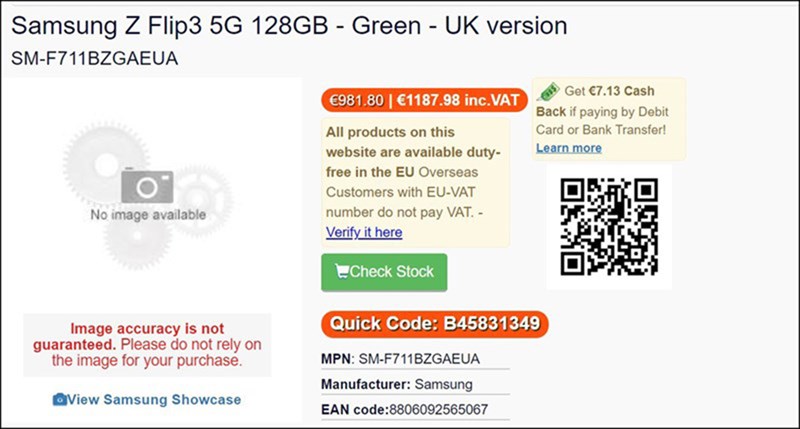 Giá bán của Samsung Galaxy Z Flip 3 rò rỉ tại châu âu