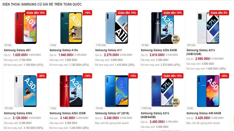 Điện thoại Samsung cũ giá siêu ưu đãi