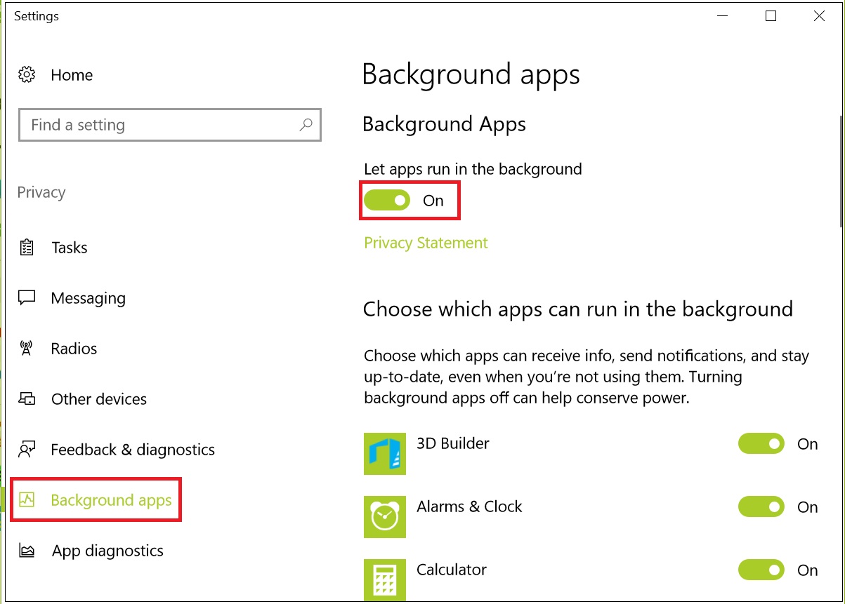 10 thủ thuật hay ho và tiện ích trong Windows 10 có thể bạn chưa biết > Tắt các ứng dụng nền