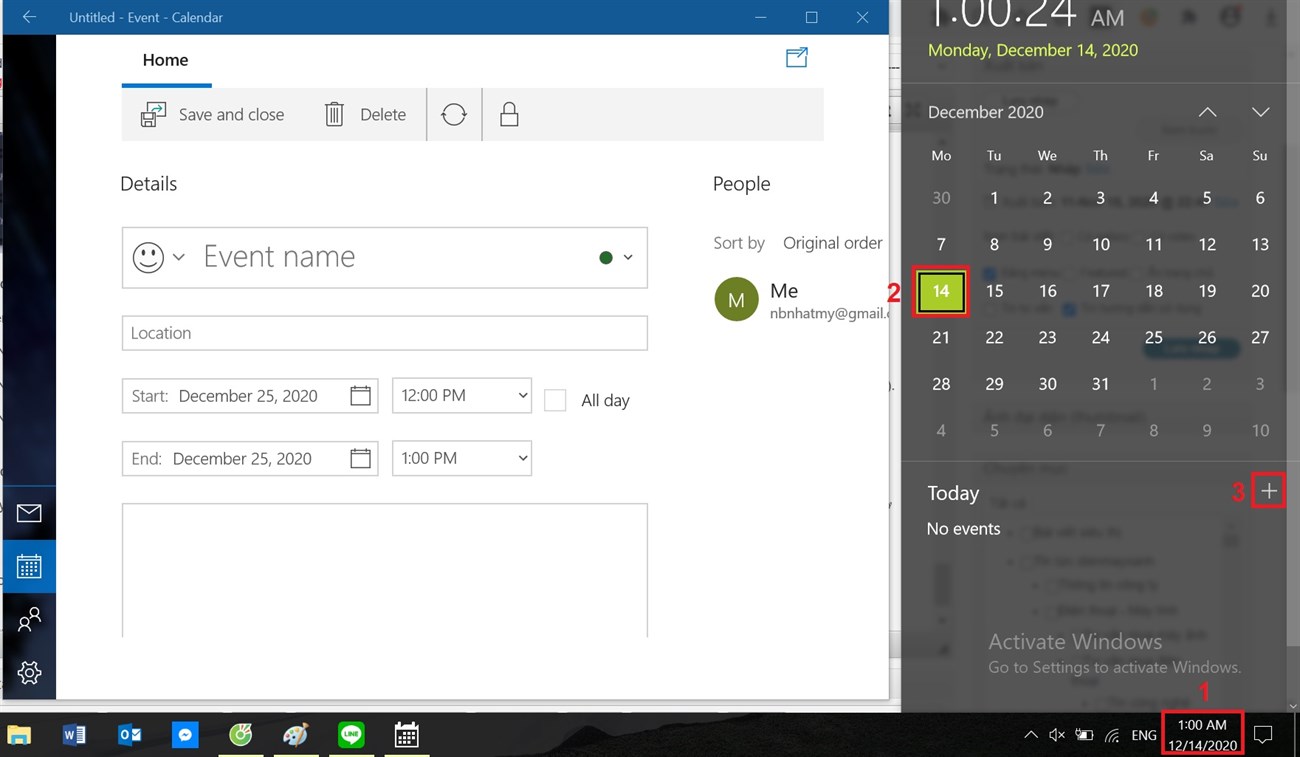 10 thủ thuật hay ho và tiện ích trong Windows 10 có thể bạn chưa biết > Tạo sự kiện mà không cần mở ứng dụng Calendar