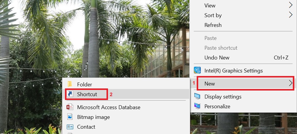 10 thủ thuật hay ho và tiện ích trong Windows 10 có thể bạn chưa biết > chọn New > Shortcut