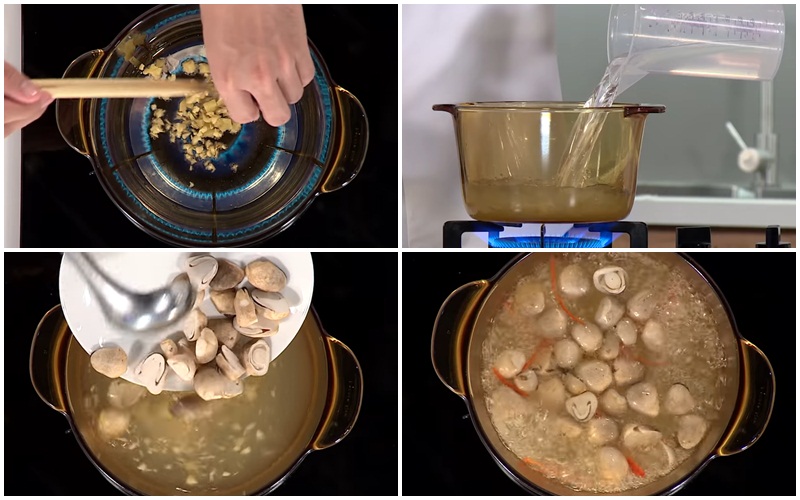 Nấu nước dùng lẩu mực nấm