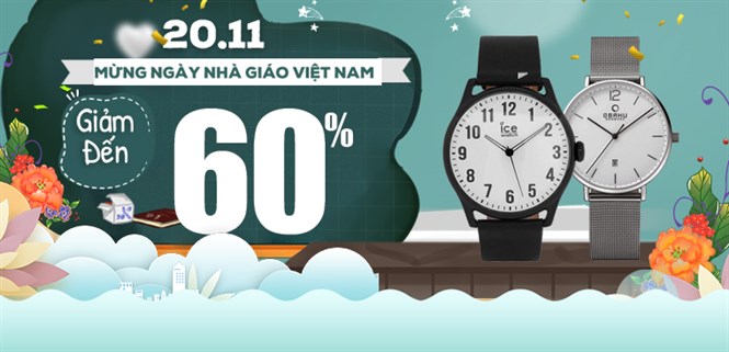 Tri ân thầy cô, đồng hồ thời trang nam đồng giảm 60%, mua ngay tặng thầy