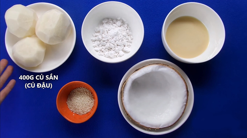 Nguyên liệu làm bánh củ sắn chiên mè Nguyên liệu làm bánh củ sắn chiên mè