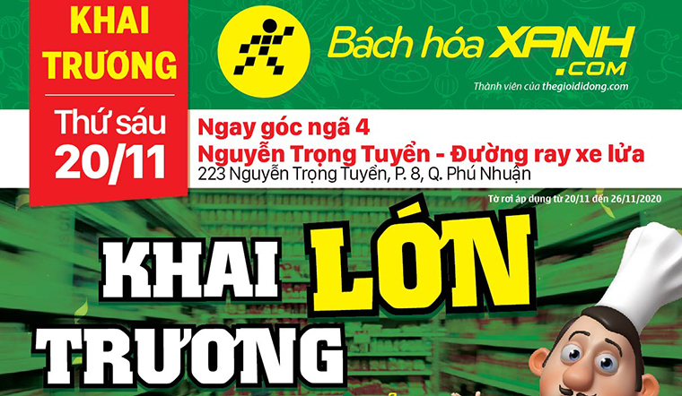 Bách hoá XANH: 223 Nguyễn Trọng Tuyển, Quận Phú Nhuận khai trương 20/11/2020