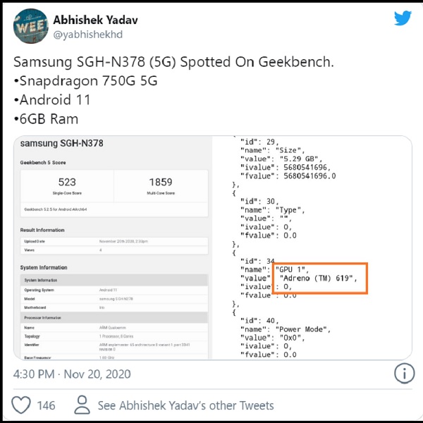 Thiết bị mới dự đoán là Galaxy A52 5G lộ thông số trên Geekbench