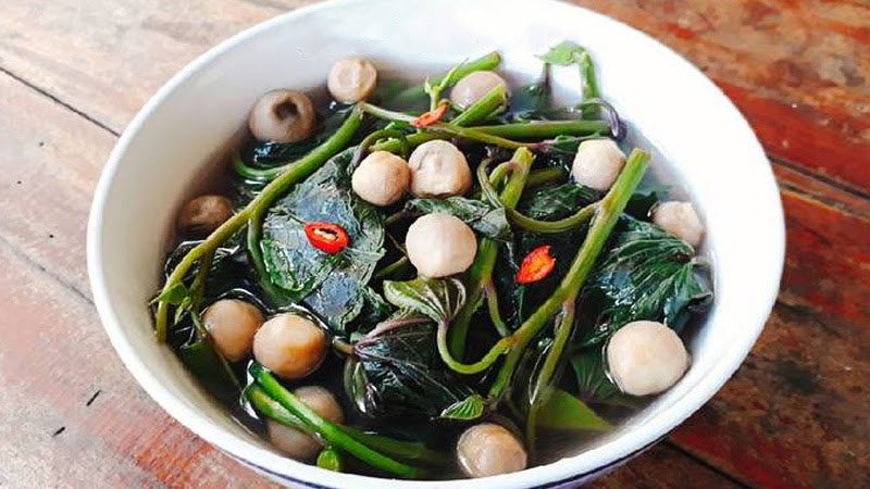 Canh rau lang nấu nấm rơm