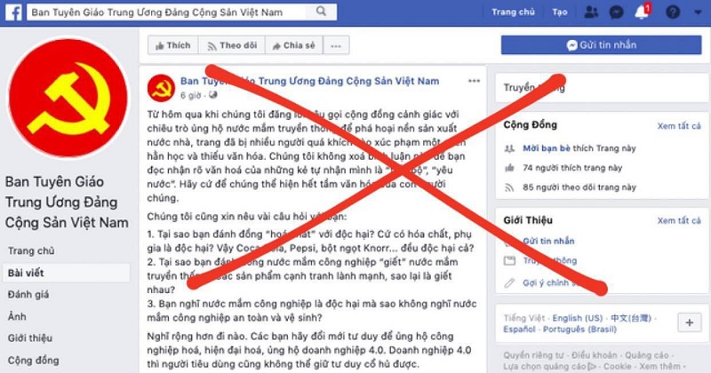 Fanpage giả mạo Ban Tuyên giáo Trung Ương