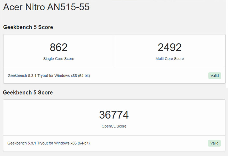 Đo CPU và hiệu năng của Acer Nitro 5 bằng Geekbench 5