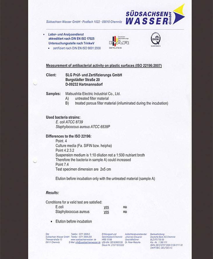 Giấy chứng nhận công nghệ Blue Ag+ có khả năng diệt khuẩn E.colo và khuẩn Tụ cầu vàng Các tiêu chí lựa chọn máy giặt Panasonic cho năm 2021 > Giấy chứng nhận công nghệ Blue Ag+ có khả năng diệt khuẩn E.colo và khuẩn Tụ cầu vàng