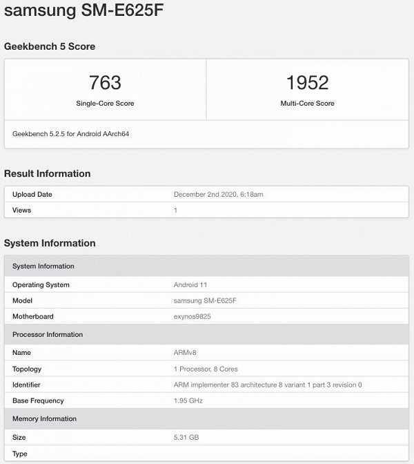 Galaxy F62 trên Geekbench