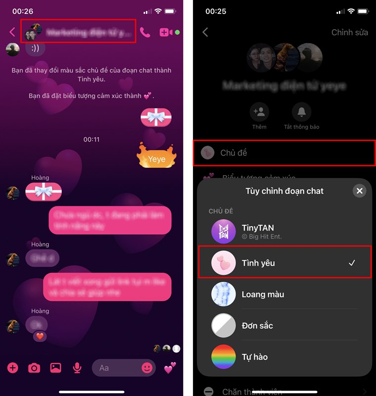 Hướng dẫn cách đổi chủ đề Valentine trên Messenger siêu tình cảm