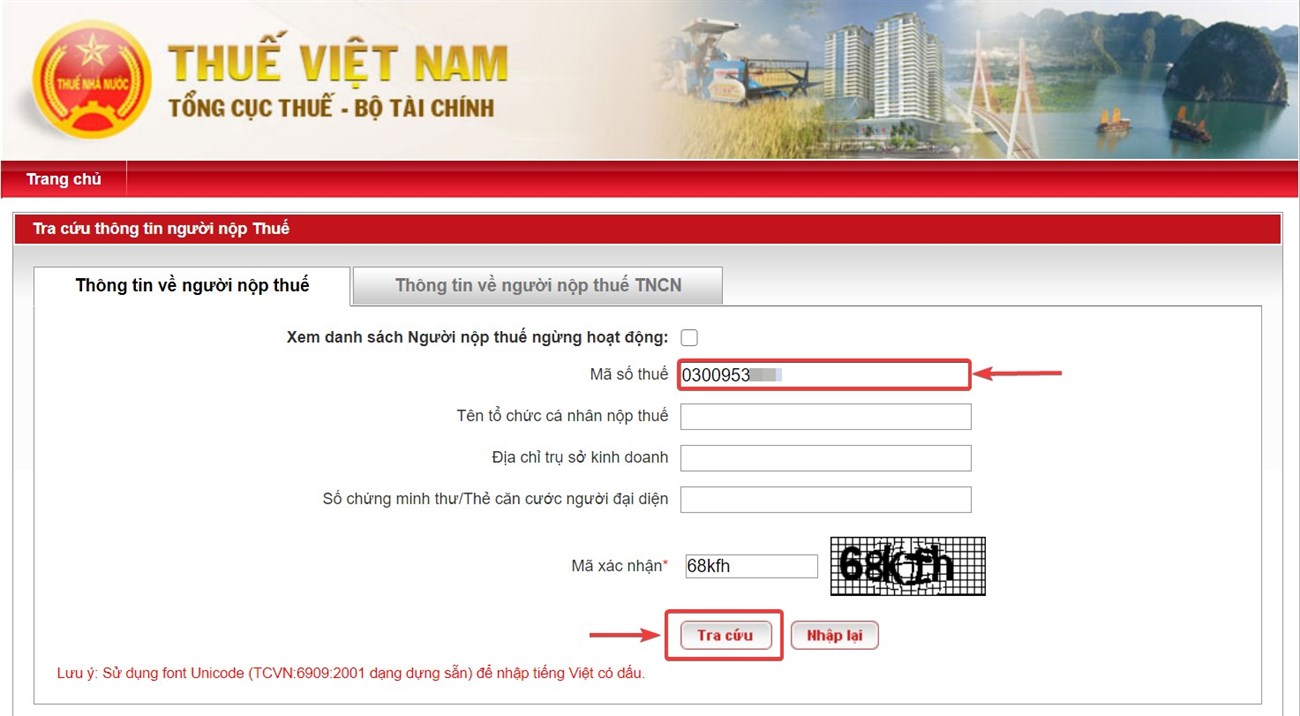 Tra cứ trên website Tổng cục thuế