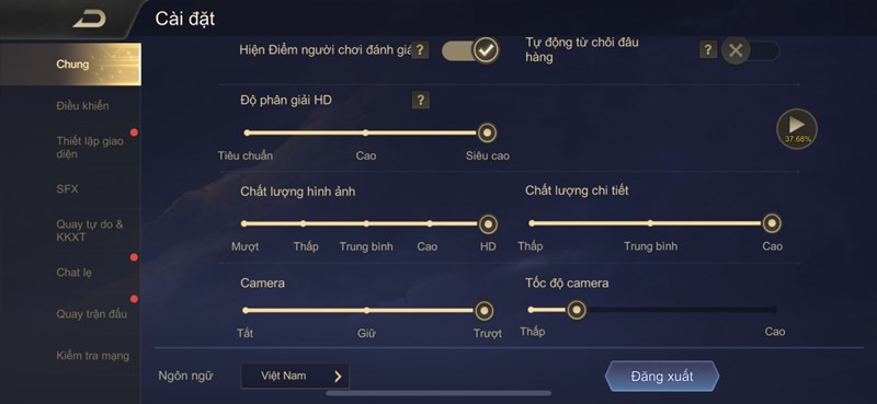 Thiết lập cấu hình của Liên Quân Mobile Thiết lập cấu hình của Liên Quân Mobile