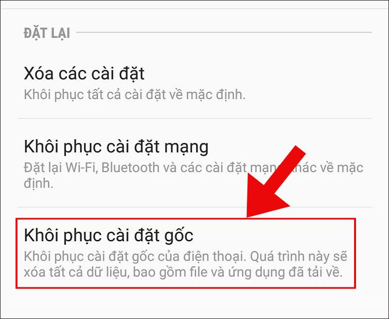 khôi phục cài đặt gốc