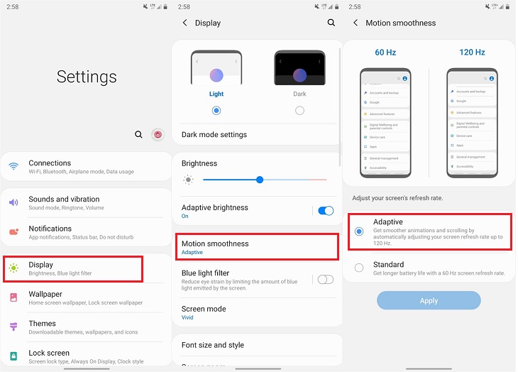 Bật tốc độ làm mới 120Hz 