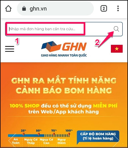  Vào website www.ghn.vn nhập mã đơn hàng