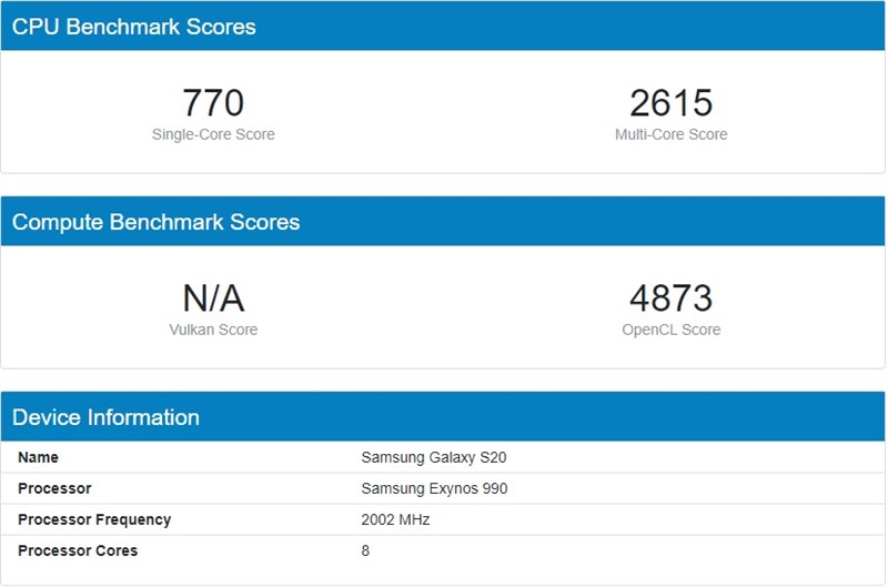 Điểm geekbench của Exynos 990