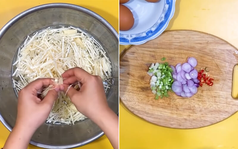 How to make simple and delicious enoki mushroom fried eggs for busy days