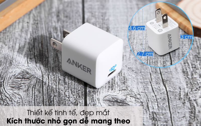 Adapter Sạc Type C PD 20W Anker PowerPort III Nano A2633 trắng 