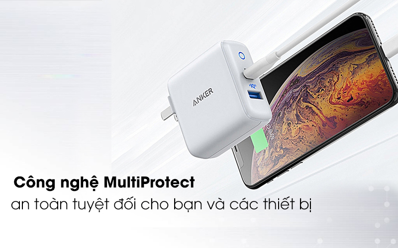 Adapter sạc 2 cổng USB 2.4A Type-C PD 3A Anker PowerPort - A2626 Trắng