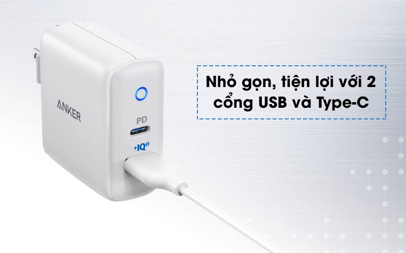 Adapter sạc 2 cổng USB 2.4A Type-C PD 3A Anker PowerPort - A2626 Trắng