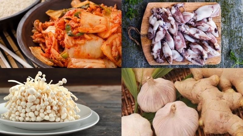 Nguyên liệu làm canh kim chi nấm kim châm