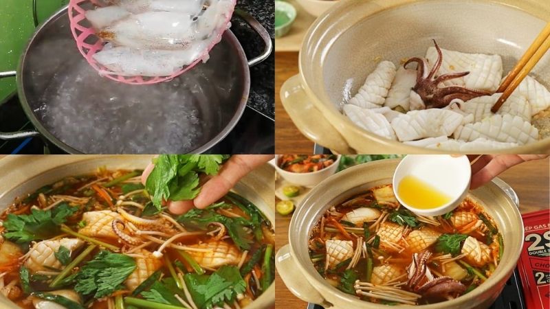 Chế biến món canh kim chi nấm kim châm