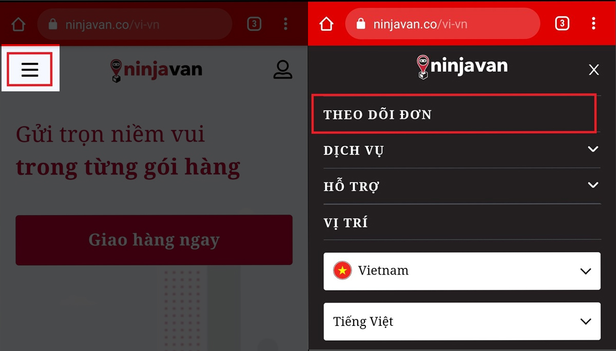 Nhập mã vận đơn vào ô