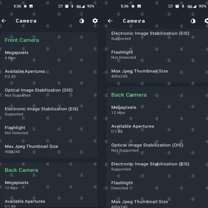 Thông số camera được rò rỉ 