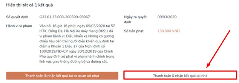 Thanh toán và nhận kết quả tại nhà