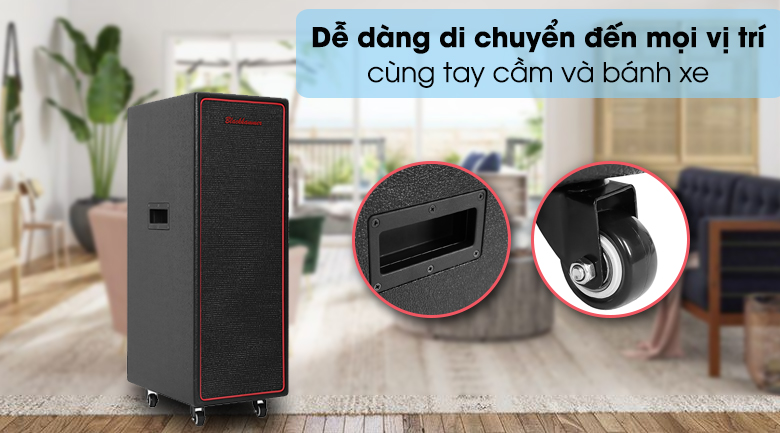 Di chuyển loa dễ dàng cùng tay cầm và bánh xe