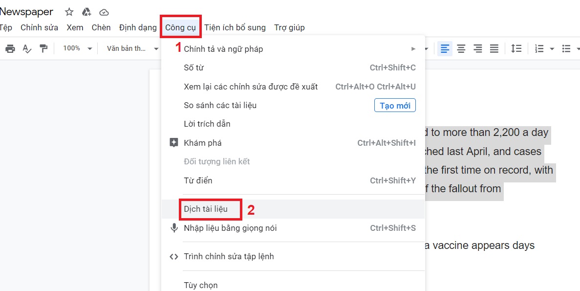 Khám phá 3 tính năng dịch thuật tài liệu trên Google Docs có thể bạn chưa biết > Bước 1