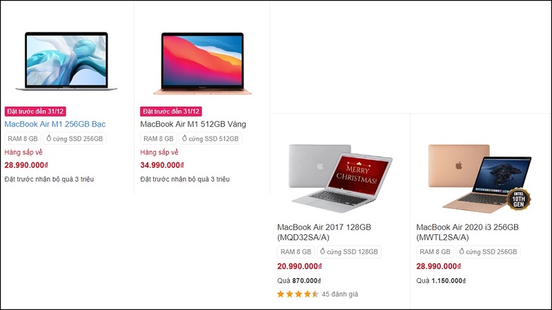 So sánh giá thành các dòng Mac Air