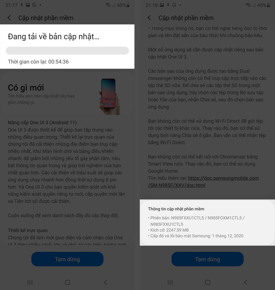 Dung lượng tải One UI 3.0 Dung lượng tải One UI 3.0