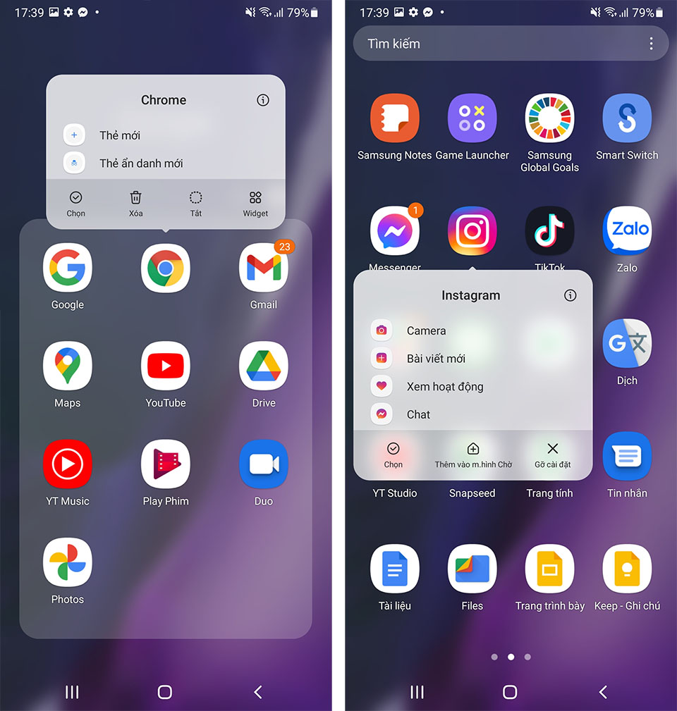 Các tính năng có trong Widgets ứng dụng Các tính năng có trong Widgets ứng dụng