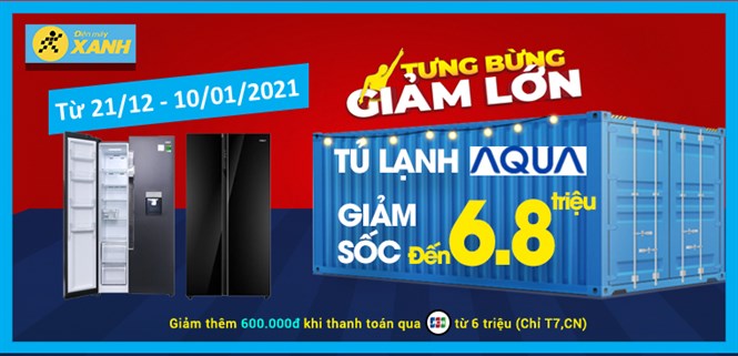 Xả hàng cuối năm, tủ lạnh Aqua giảm đến 6,8 triệu dịp cuối năm. Mua ngay!