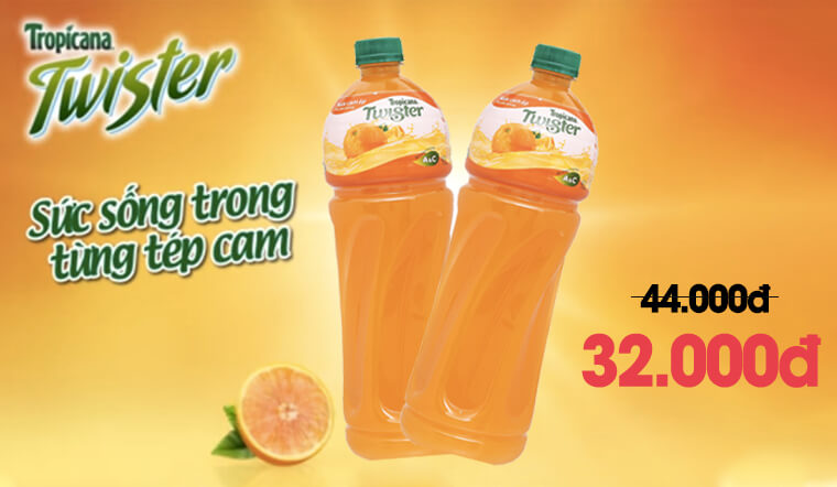 Từ 18-24/12, combo 2 chai nước cam ép Twister giá giảm chỉ còn 32.000đ
