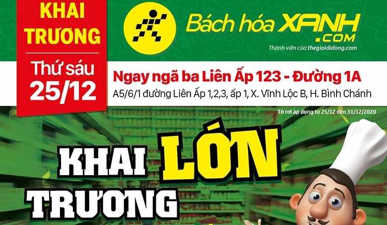 Bách hoá XANH A5/6/1 Liên ấp 123, Vĩnh Lộc B, Bình Chánh khai trương 25/12/20202