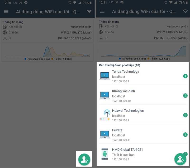 Mở ứng dụng Ai đang dùng WiFi của tôi? và chọn vào mục Quét